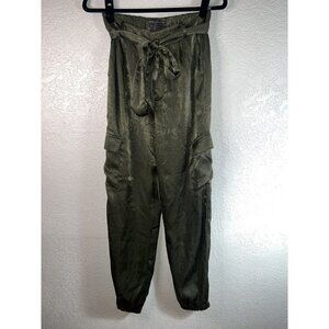 Urban Outfitters Satin Pants Dark Green Olive Pockets Size Small High Rise E